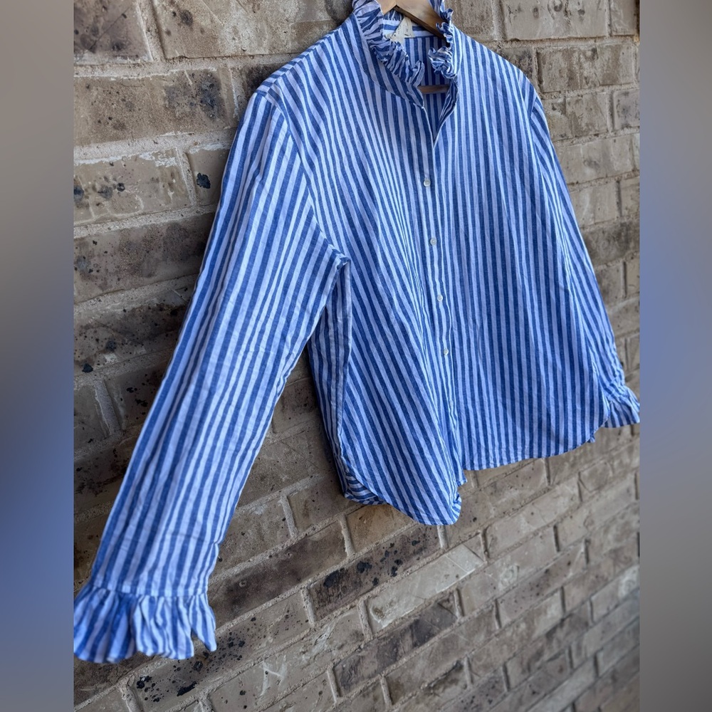 Sezane Erine Blue Stripes Women's Top Size 42 - Picture 4 of 12